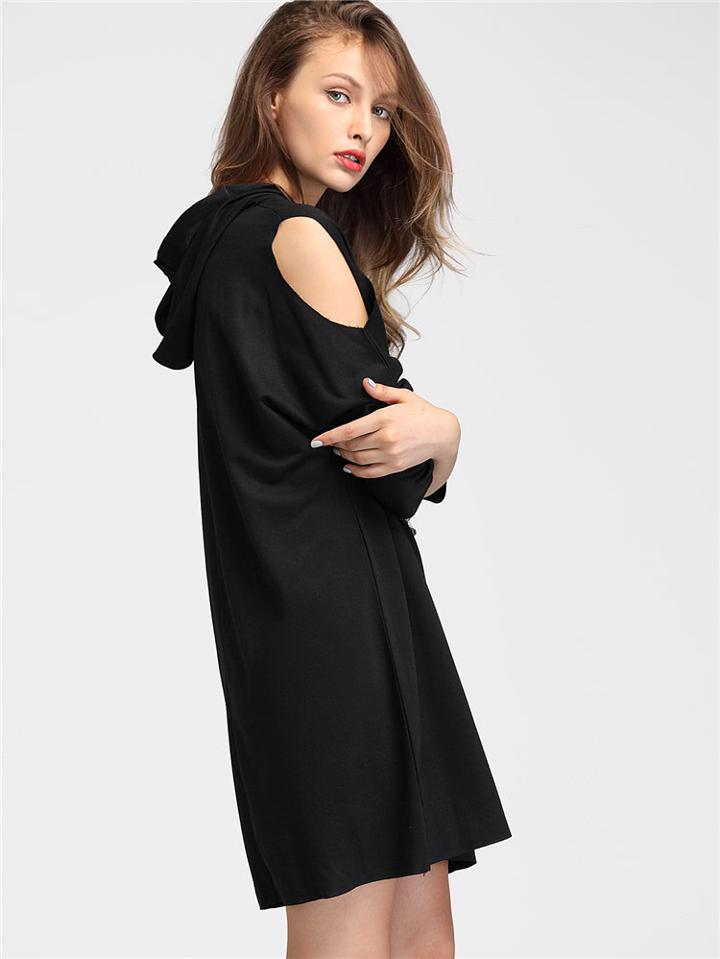 Romwe Open Shoulder Hoodie Dress