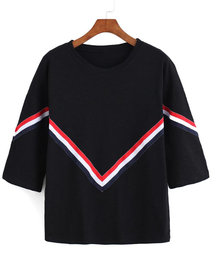 Romwe V Pattern Print T-shirt