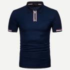 Romwe Men Striped Rib Knit Trim Polo Shirt