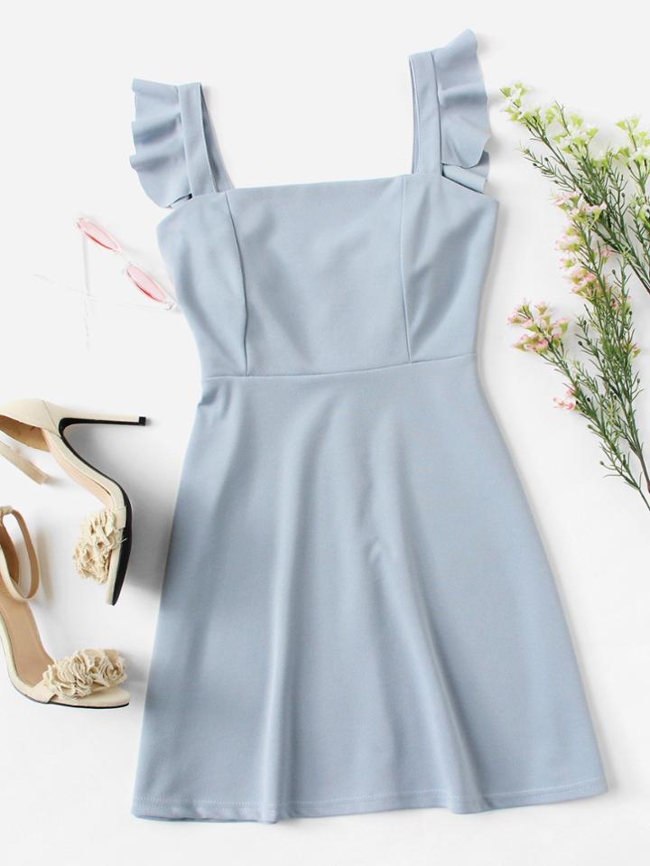 Romwe Frill Trim Zip Up Back Dress