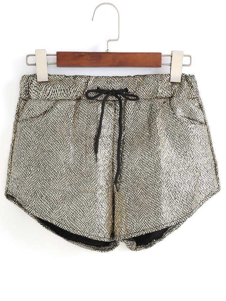 Romwe Drawstring Gold Shorts