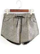 Romwe Drawstring Gold Shorts