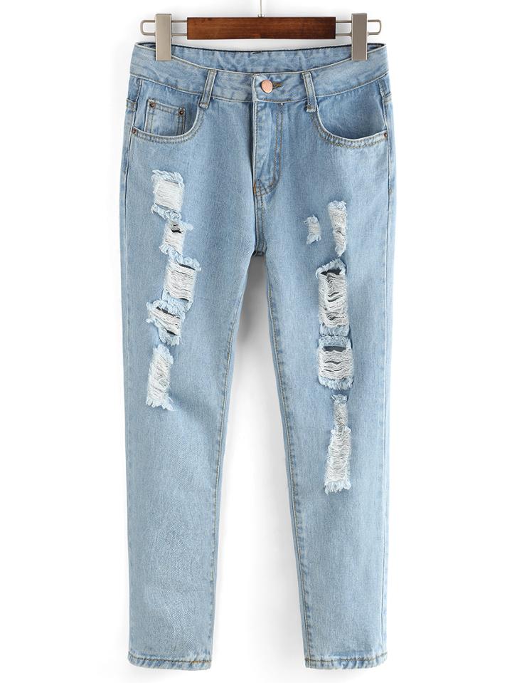 Romwe Light Blue Ripped Jeans
