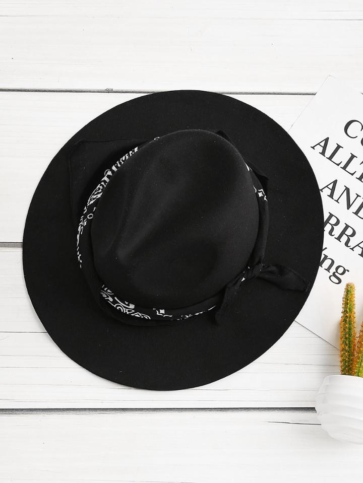Romwe Fedora Hat With Kerchief Tie