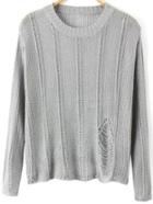 Romwe Ripped Hollow Grey Sweater