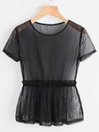 Romwe Frill Trim Mesh Peplum Top