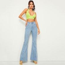 Romwe Bleach Wash Flare Leg Jeans