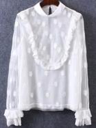 Romwe Ruffle Sleeve Crown Embroidered Blouse