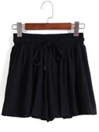 Romwe Drawstring Pleated Black Shorts