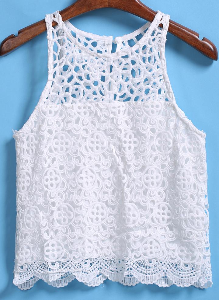 Romwe Round Neck Lace Hollow Vest