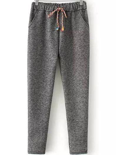Romwe Drawstring Thicken Grey Pant