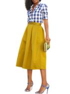 Romwe Box Pleated Midi Skirt - Yellow