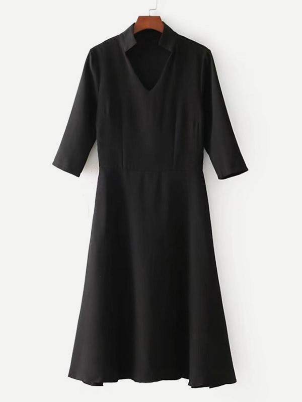 Romwe Elbow Sleeve Swing Shirt Dress