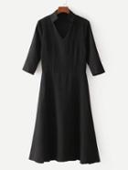 Romwe Elbow Sleeve Swing Shirt Dress