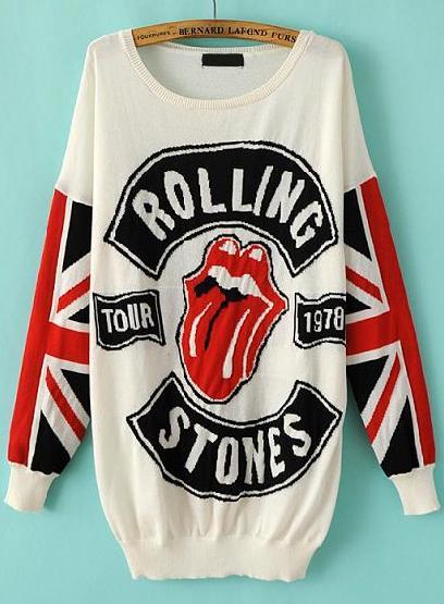 Romwe Lip Rolling Print Loose Sweater
