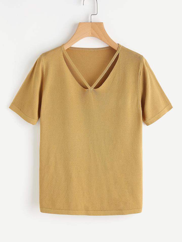 Romwe Cut Out V Neckline Knit Tee