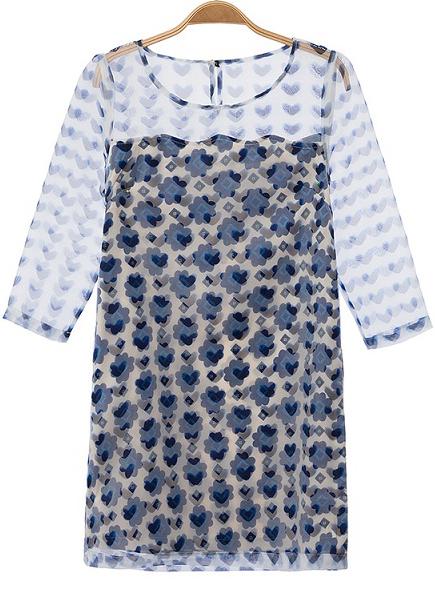 Romwe With Sheer Mesh Heart Print Dress