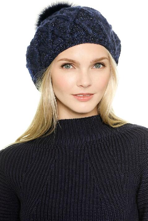 Romwe Metallic Cable Knit Beret
