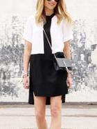 Romwe Black And White Contrast Panel Dip Hem Dress