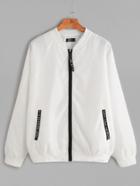 Romwe Ivory Print Back Contrast Zipper Bomber Jacket