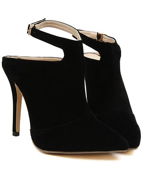 Romwe Black Buckle Ankle Strap Shoes