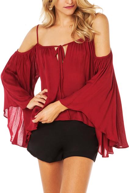 Romwe Off Shoulder Flouncing Chiffon Blouse