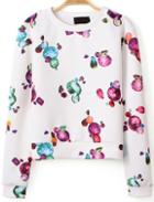 Romwe Gemstone Print Crop White Sweatshirt