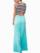 Romwe Color-block Striped Open Back Maxi Dress