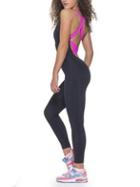 Romwe Contrast Pink Crisscross Back Tight Jumpsuit