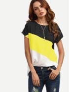 Romwe Buttoned Closure Back Cut And Sew Cap Sleeve Top