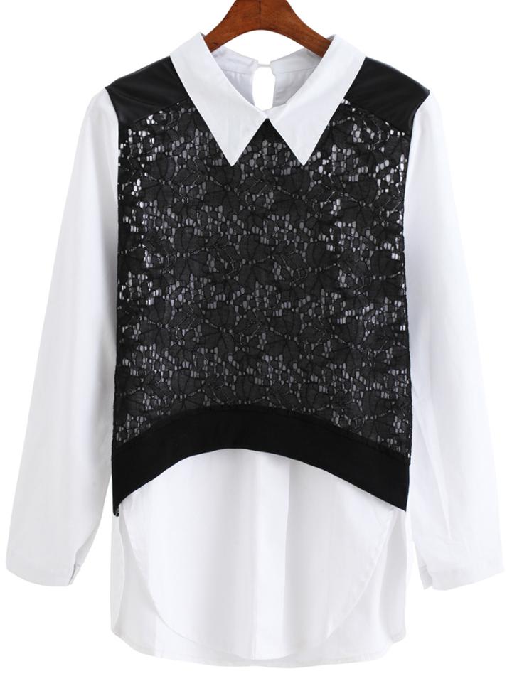 Romwe Lapel Color-block Split Blouse