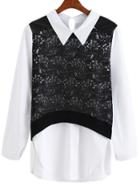 Romwe Lapel Color-block Split Blouse
