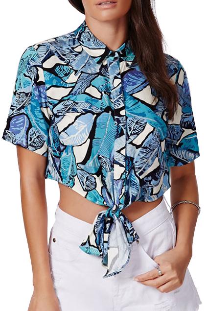Romwe Self-tie Drawstring Floral Print Shirt