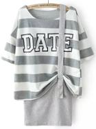 Romwe Striped Letter Print With Strap Grey Dress