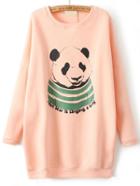 Romwe Panda Print Loose Pink Sweatshirt