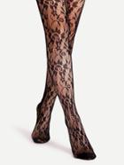 Romwe Black Floral Pattern Jacquard Pantyhose Stockings