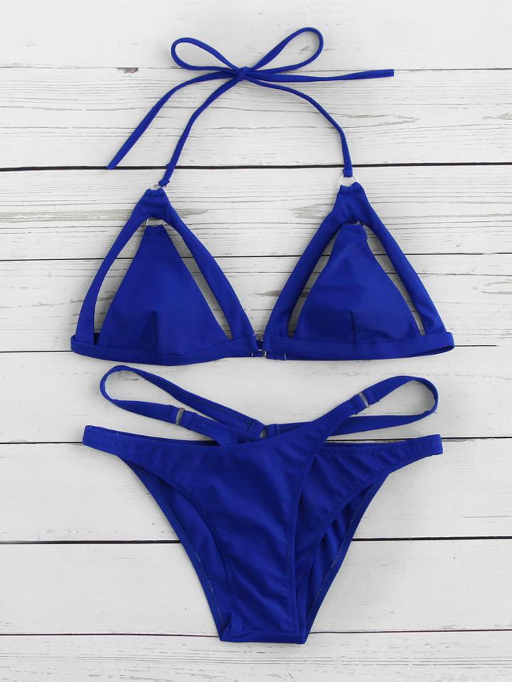 Romwe Cutout Detail Wrap Triangle Bikini Set