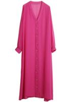 Romwe V Neck Buttons Chiffon Rose Red Coat