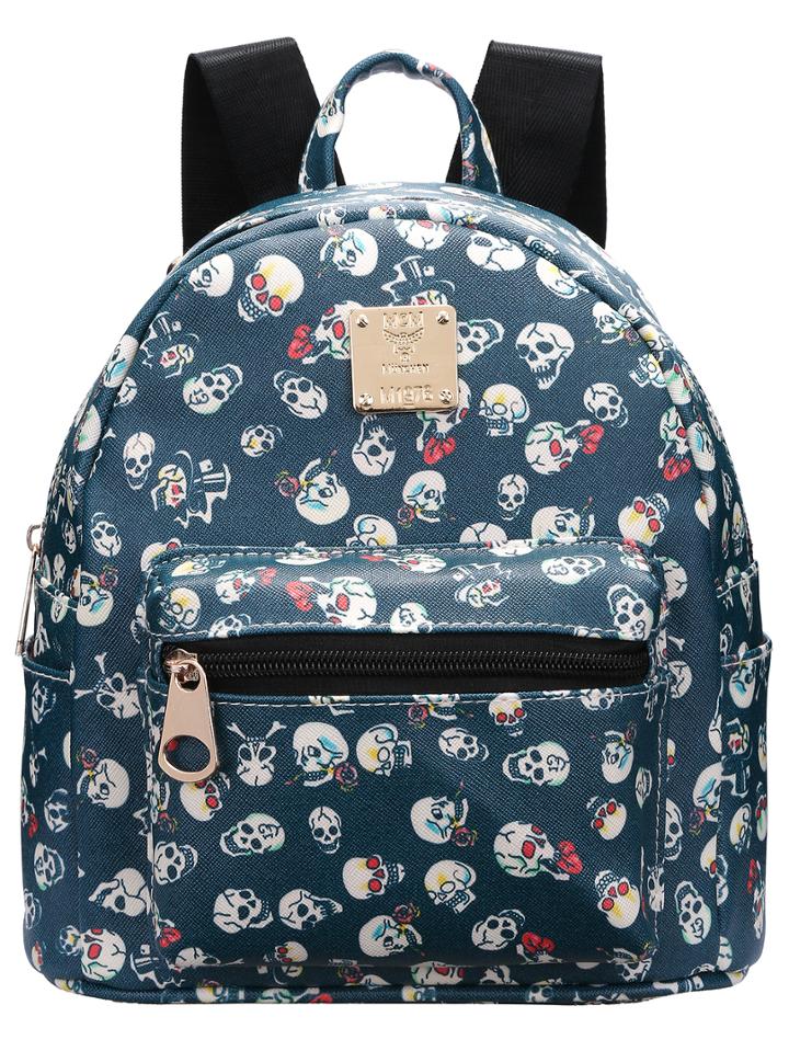 Romwe Blue Skull Print Backpacks
