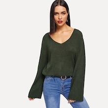 Romwe Bell Sleeve Solid Jumper