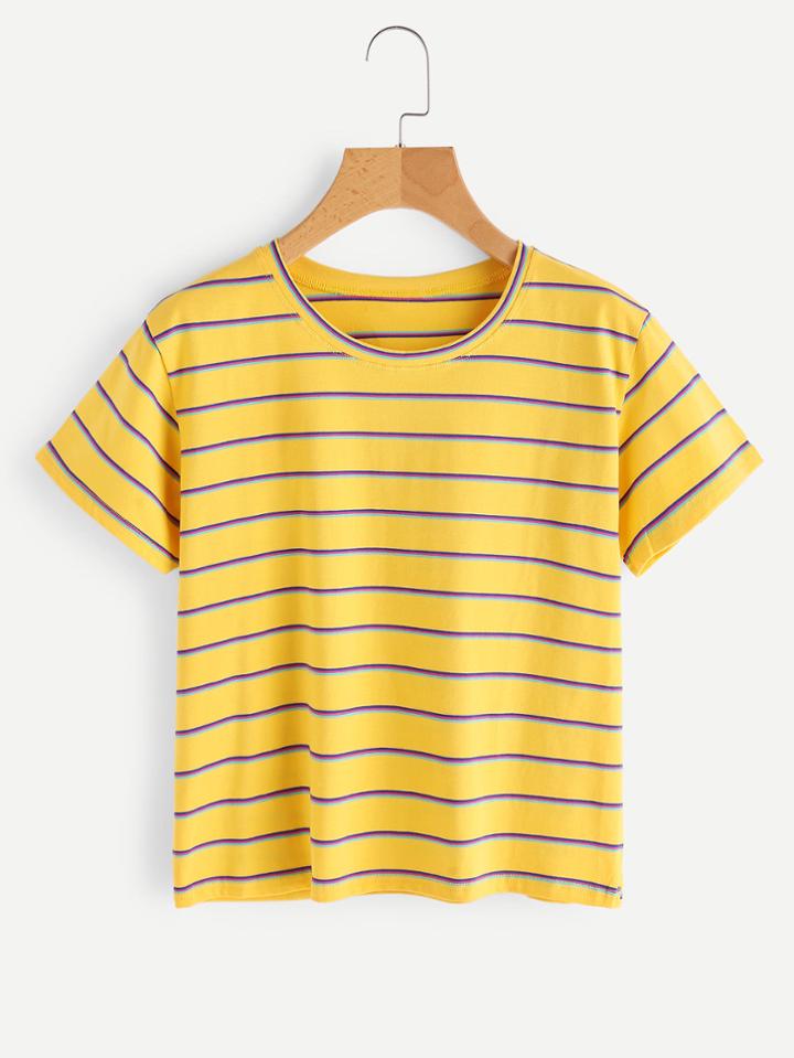 Romwe Rainbow Striped Tee