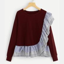 Romwe Ruffle Hem Striped Sweatshirt