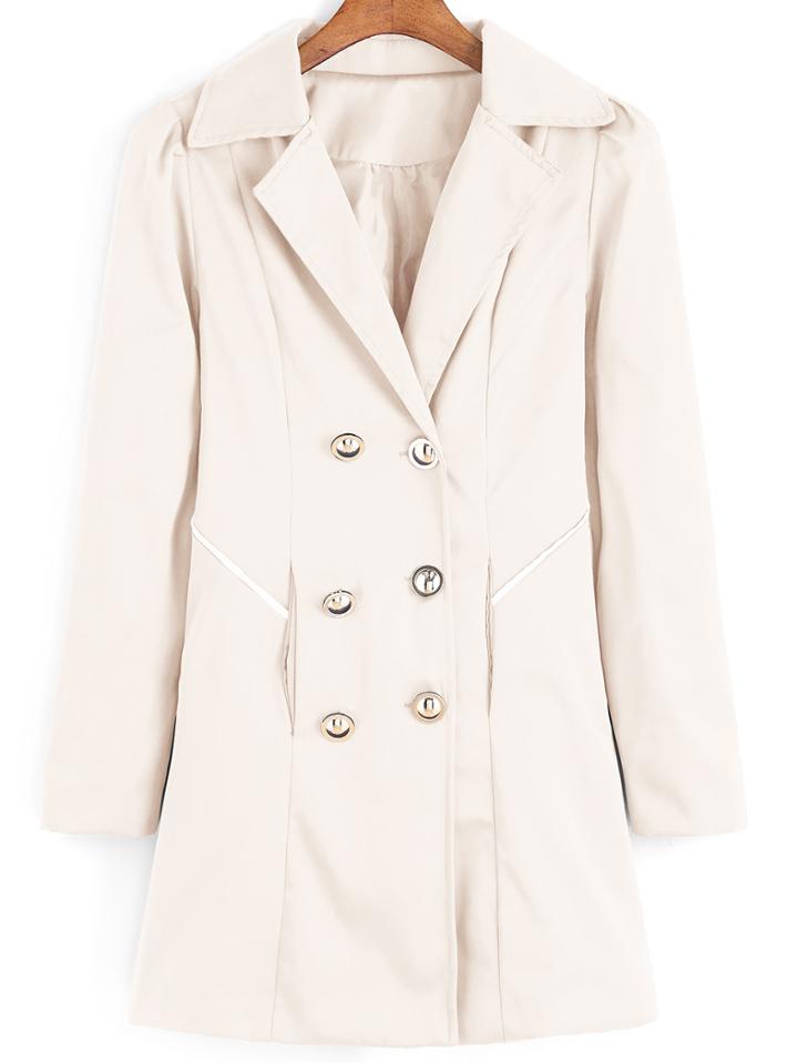 Romwe Lapel Double Breasted Apricot Coat