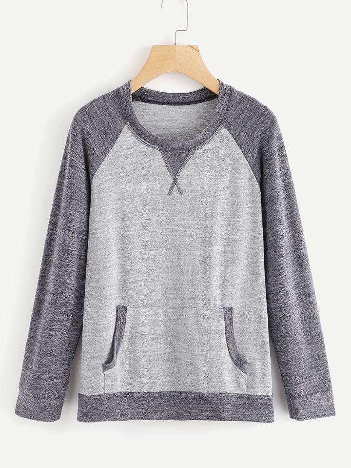 Romwe Kangaroo Pocket Color Block Tee