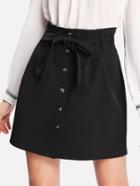 Romwe Self Belt Button Up Skirt