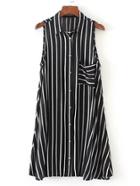 Romwe Vertical Striped Sleeveless Shirt Dress