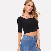 Romwe Slim Fitted Crop Strappy Jumper