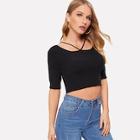 Romwe Slim Fitted Crop Strappy Jumper