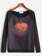 Romwe Color Block Pumpkin Print Raglan Sleeve T-shirt