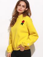 Romwe Mock Neck Drop Shoulder Embroidered Sweatshirt